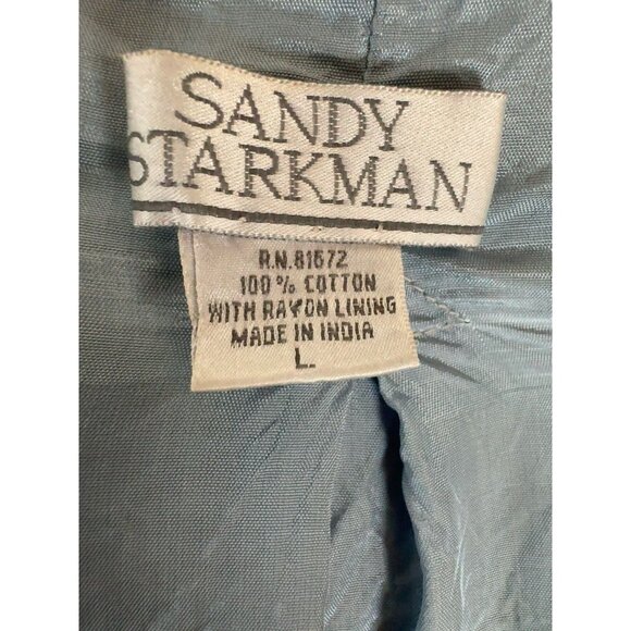 Sandy Starkman Chambray Embroidered Wood Beaded Cotton Jacket Vintage Size Large - Picture 2 of 16